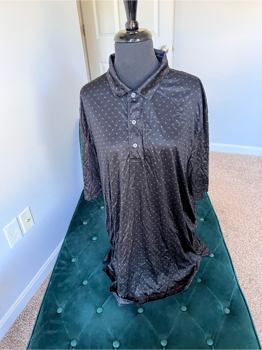Greg Norman Golf Polo Shirt Mens XXL ML75 Play Dry Black Printed Short Sleeve